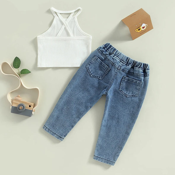 Denim Crop Top Set