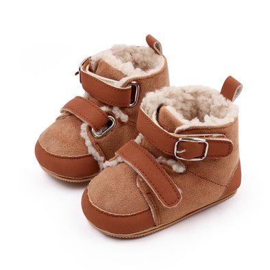 Double Strap Faux Leather Baby Booties - Brown