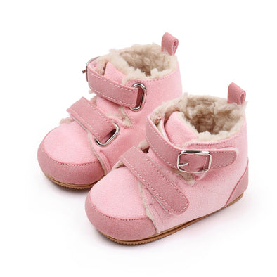 Double Strap Faux Leather Baby Booties - Pink