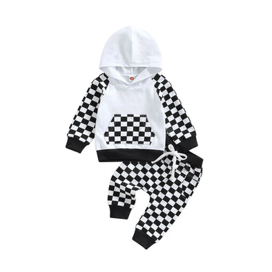 Checkered Hoodie Set - Black