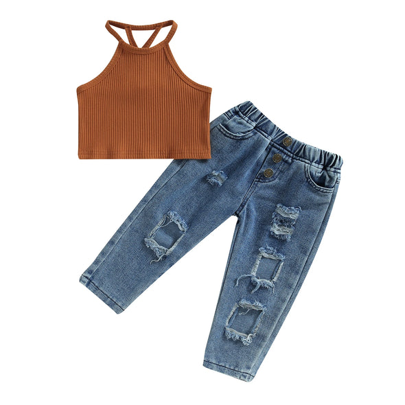 Denim Crop Top Set