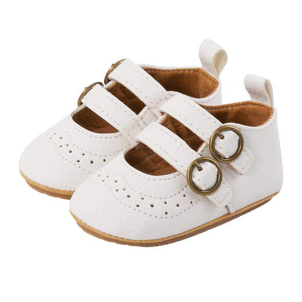 Double Buckle Mary Janes -  White