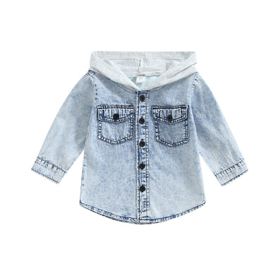 Kids Hooded Denim Button-up - Blue