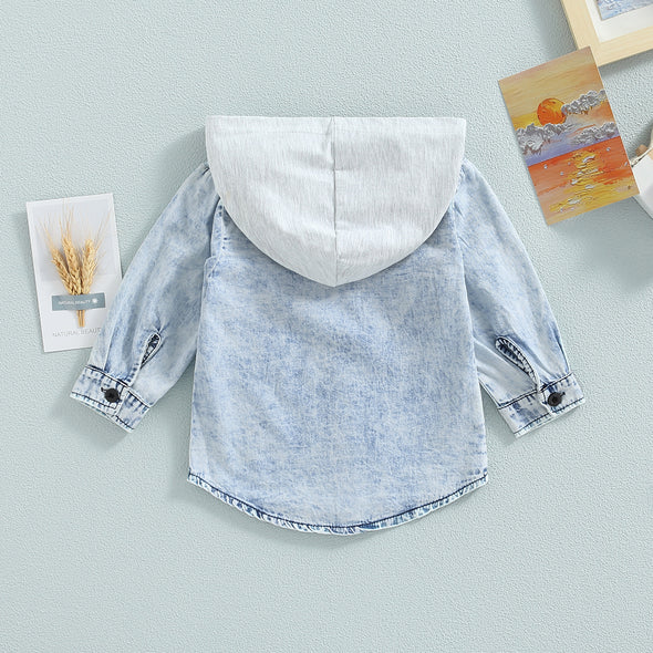 Kids Hooded Denim Button-up - Blue
