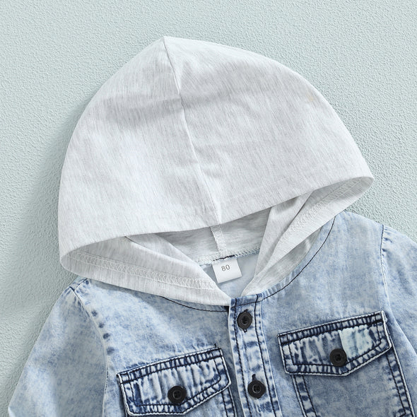 Kids Hooded Denim Button-up - Blue