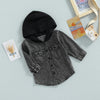 Kids Hooded Denim Button-up - Black